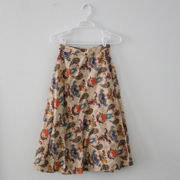 SOLD - Vintage 1970s Tan Paisley and Floral Print Wrap Midi Skirt - Picture 6 of 9